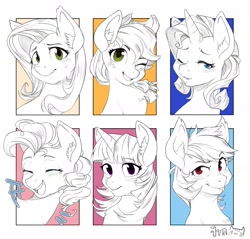 Size: 2016x1927 | Tagged: safe, artist:kalthedestroyer, derpibooru import, applejack, fluttershy, pinkie pie, rainbow dash, rarity, twilight sparkle, earth pony, pegasus, pony, unicorn, bust, mane six, signature