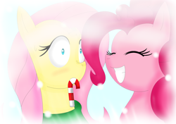 Size: 2632x1856 | Tagged: safe, artist:rachelsrandomart, fluttershy, pinkie pie, earth pony, pegasus, pony, candy cane, female, mare