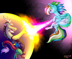 Size: 3000x2500 | Tagged: safe, artist:pellsya, derpibooru import, discord, rainbow dash, pegasus, pony, force field, magic