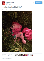 Size: 405x560 | Tagged: safe, pinkie pie, lauren faust, solo, tinsel, twitter