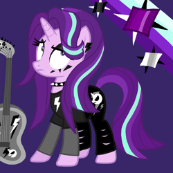 Size: 1000x1000 | Tagged: safe, alternate version, artist:katya, artist:tardifice, edit, starlight glimmer, pony, unicorn, alternate hairstyle, alternate universe, edgelight glimmer, guitar, musical instrument, vector