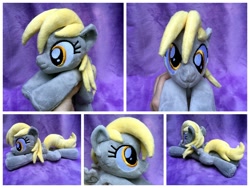 Size: 1600x1200 | Tagged: safe, artist:equinepalette, derpy hooves, pegasus, pony, beanie (plushie), female, hand, irl, mare, photo, plushie, prone, solo