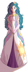 Size: 800x2000 | Tagged: safe, artist:megaimpact, princess celestia, human, clothes, dress, humanized, simple background, solo