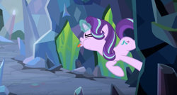 Size: 1917x1025 | Tagged: safe, screencap, starlight glimmer, pony, unicorn, the ending of the end, raspberry, solo, tongue out