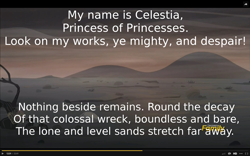 Size: 1680x1050 | Tagged: safe, princess celestia, alicorn, pony, the cutie re-mark, alternate timeline, ashlands timeline, barren, implied genocide, ozymandias, percy bysshe shelley, poem, poetry, post-apocalyptic, wasteland