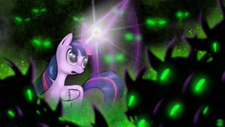 Size: 1920x1080 | Tagged: safe, artist:gromektwist, derpibooru import, twilight sparkle, twilight sparkle (alicorn), alicorn, changeling, pony, female, glowing eyes, mare