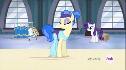 Size: 1100x618 | Tagged: safe, screencap, rarity, sapphire shores, pony, unicorn, for whom the sweetie belle toils, hub logo