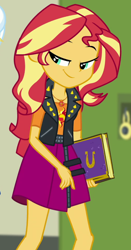 Size: 500x957 | Tagged: safe, screencap, sunset shimmer, better together, equestria girls, forgotten friendship, cropped, geode of empathy, lidded eyes, solo focus