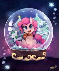 Size: 1477x1801 | Tagged: safe, artist:huaineko, pinkie pie, earth pony, pony, cute, pixiv, snow, snow globe, snowflake, snowglobe pony, snowpony, solo