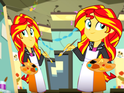 Size: 1011x758 | Tagged: safe, edit, edited screencap, editor:gay-horse, screencap, sunset shimmer, eqg summertime shorts, equestria girls, the art of friendship, cute, exploitable meme, meme, painting, shimmerbetes, sunset's painting