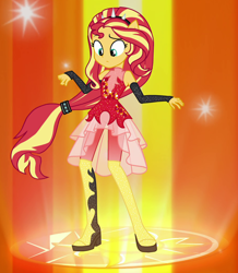 Size: 906x1038 | Tagged: safe, screencap, sunset shimmer, better together, equestria girls, forgotten friendship, alternate hairstyle, clothes, cropped, dress, female, ponied up, solo, super ponied up, super sentai stance