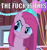 Size: 542x573 | Tagged: safe, screencap, pinkie pie, earth pony, pony, artifact, image macro, meme, pinkamena diane pie, unamused, vulgar