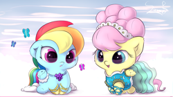 Size: 5685x3190 | Tagged: safe, artist:sverre93, derpibooru import, fluttershy, rainbow dash, butterfly, pegasus, pony, absurd resolution, cheek fluff, chibi, clothes, cloud, colored pupils, cute, daaaaaaaaaaaw, dashabetes, dress, ear fluff, featured on derpibooru, female, floppy ears, fluffy, frown, gala dress, hnnng, lipstick, looking at something, mare, modelshy, open mouth, shyabetes, sitting, smiling, sverre is trying to murder us, underhoof, weapons-grade cute, wing fluff