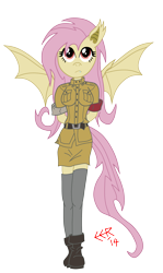 Size: 1747x2928 | Tagged: safe, artist:e-e-r, fluttershy, anthro, crossover, flutterbat, hellsing, seras victoria, simple background, solo, transparent background