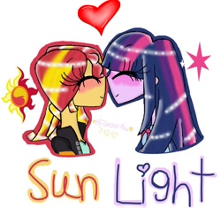 Size: 840x790 | Tagged: safe, artist:artgothgirlxo, sunset shimmer, twilight sparkle, equestria girls, blushing, cute, cutie mark, eyes closed, female, heart, lesbian, nuzzling, shimmerbetes, shipping, sunsetsparkle, twiabetes