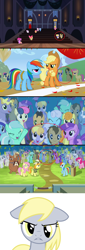 Size: 1280x3765 | Tagged: safe, edit, edited screencap, screencap, amber waves, amethyst star, apple bloom, berry punch, berryshine, bon bon, bright smile, candy mane, carrot top, castle (crystal pony), cherry berry, cherry cola, cherry fizzy, cloud kicker, coco crusoe, crystal arrow, crystal beau, derpy hooves, doctor whooves, elbow grease, fleur de verre, golden harvest, ivory, ivory rook, lemon hearts, linky, lucky clover, lyra heartstrings, meadow song, minuette, orthros, paradise (crystal pony), pokey pierce, ponet, rainbowshine, rubinstein, sapphire joy, scootaloo, sea swirl, seafoam, shoeshine, sparkler, sweetie drops, crystal pony, dog, earth pony, pegasus, pony, unicorn, one bad apple, trade ya, angry, animation error, background pony, background pony audience, clones, crowd, crystallized, female, implied shipping, jealous, male, mare, missing cutie mark, missing horn, multiple heads, ponies sitting next to each other, ponies standing next to each other, stallion, two heads, wingless