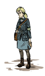 Size: 644x1080 | Tagged: safe, artist:agm, derpy hooves, human, clothes, humanized, letter, mailmare, mud, uniform