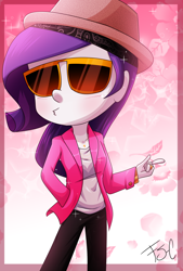 Size: 1024x1515 | Tagged: safe, artist:fj-c, rarity, equestria girls, blushing, bruno mars, clothes, hat, solo, sparkles, sunglasses