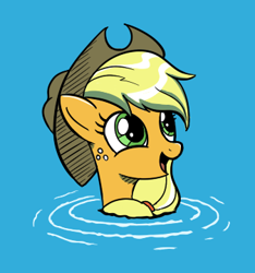 Size: 337x360 | Tagged: safe, artist:mysticolt, applejack, earth pony, pony, solo, swimming, water