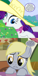 Size: 567x1134 | Tagged: safe, edit, edited screencap, screencap, derpy hooves, rarity, pony, unicorn, a canterlot wedding, g1, slice of life (episode), cropped, derp, faic, g1 to g4, generation leap, hat, implied frazzits, implied pinkie pie, implied rainbow dash, implied vinyl scratch, mish mash melee, personality swap, rarara, speech bubble, text, underp