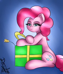 Size: 1200x1400 | Tagged: safe, artist:daridoo, pinkie pie, earth pony, pony, female, mare, pink coat, pink mane, present, solo