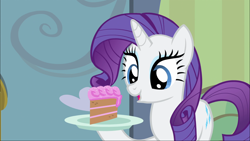 Size: 1920x1080 | Tagged: safe, screencap, rarity, pony, unicorn, for whom the sweetie belle toils, cake, food, rarity looking at food, solo