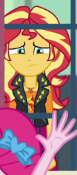 Size: 147x330 | Tagged: safe, screencap, pinkie pie, sunset shimmer, better together, equestria girls, forgotten friendship, cropped, sad, sunsad shimmer