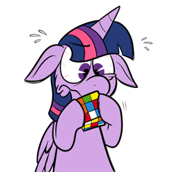 Size: 700x700 | Tagged: safe, artist:karpet-shark, derpibooru import, twilight sparkle, twilight sparkle (alicorn), alicorn, pony, female, floppy ears, hilarious in hindsight, mare, rubik's cube, solo, tumblr, twily-daily