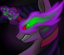 Size: 1400x1200 | Tagged: safe, artist:thezealotnightmare, derpibooru import, twilight sparkle, bust, dark magic, magic, solo, sombra eyes