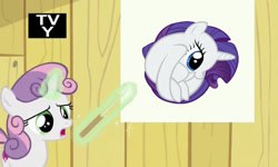 Size: 690x414 | Tagged: safe, edit, edited screencap, screencap, rarity, sweetie belle, pony, unicorn, on your marks, meme, rariball