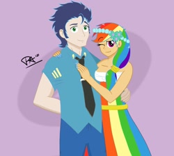 Size: 1024x922 | Tagged: safe, artist:pimpartist101, derpibooru import, rainbow dash, soarin', human, clothes, dress, female, gala dress, humanized, male, shipping, soarindash, straight, wonderbolts dress uniform