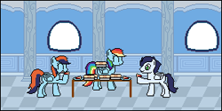 Size: 300x150 | Tagged: safe, artist:busterbuizel, derpibooru import, rainbow dash, soarin', pegasus, pony, father's day, female, male, offspring, parent:rainbow dash, parent:soarin', parents:soarindash, pie, pixel art, shipping, soarindash, straight