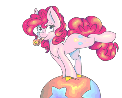 Size: 1024x821 | Tagged: safe, artist:joey darkmeat, artist:missmagicalwolf, pinkie pie, earth pony, pony, ball, party horn, raised leg, solo