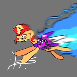 Size: 1280x1280 | Tagged: safe, artist:pencilbrony, sunset shimmer, pony, armor, engine, rocket, solo