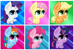 Size: 4299x2906 | Tagged: safe, artist:mirry92, derpibooru import, applejack, fluttershy, pinkie pie, rainbow dash, rarity, twilight sparkle, twilight sparkle (alicorn), alicorn, earth pony, pegasus, pony, unicorn, chibi, cute, mane six, missing cutie mark, rearing, tongue out