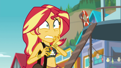 Size: 1920x1080 | Tagged: safe, screencap, sunset shimmer, better together, equestria girls, forgotten friendship, belly button, clothes, faic, geode of empathy, magical geodes, midriff, solo, summer sunset, swimsuit