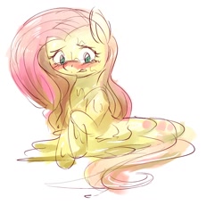 Size: 1024x942 | Tagged: safe, artist:yajima, fluttershy, goo pony, original species, pegasus, pony, blushing, flutterbutter, melting, solo, transformation