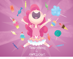 Size: 992x793 | Tagged: safe, artist:ilianagatto, pinkie pie, earth pony, pony, candy, clothes, female, smiling, solo