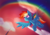 Size: 2000x1400 | Tagged: safe, artist:whazzam95, derpibooru import, rainbow dash, pegasus, pony, flying, lens flare, rainbow, solo