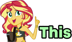 Size: 1775x1048 | Tagged: safe, edit, edited screencap, screencap, sunset shimmer, better together, equestria girls, forgotten friendship, belly button, clothes, geode of empathy, magical geodes, reaction image, simple background, solo, swimsuit, this, transparent background