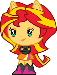 Size: 3000x3925 | Tagged: safe, artist:cloudyglow, sunset shimmer, equestria girls, boots, chibi, clothes, crossed arms, cute, cutie mark crew, jacket, leather, leather jacket, ponied up, pony ears, shoes, simple background, skirt, solo, toy, toyline, transparent background