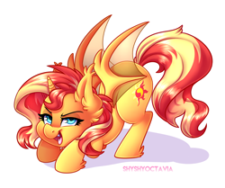 Size: 2958x2467 | Tagged: safe, artist:shyshyoctavia, sunset shimmer, alicorn, bat pony, bat pony alicorn, pony, alicornified, bat ponified, female, mare, race swap, shimmerbat, shimmercorn, simple background, solo, white background