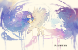 Size: 3000x1941 | Tagged: safe, artist:prancingcrow, princess celestia, alicorn, pony, chest fluff, curved horn, solo, unshorn fetlocks