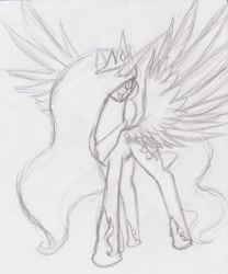 Size: 1644x1975 | Tagged: safe, artist:dp360, princess celestia, alicorn, pony, grayscale, monochrome, solo, traditional art