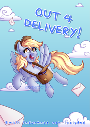 Size: 2893x4092 | Tagged: safe, artist:shyshyoctavia, derpy hooves, pegasus, pony, chest fluff, flying, mail, mailmare, solo