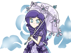 Size: 680x512 | Tagged: safe, artist:pink-gold-peach, rarity, human, humanized, lolita fashion, solo, umbrella