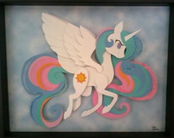 Size: 1024x813 | Tagged: safe, artist:griffsnuff, artist:shpooshadowboxes, part of a set, princess celestia, alicorn, pony, collaboration, craft, cut paper, shadowbox, solo, traditional art