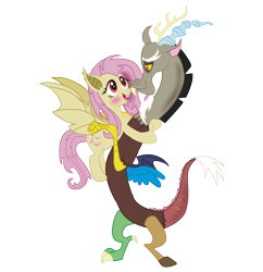 Size: 1160x1200 | Tagged: safe, artist:raggyrabbit94, discord, fluttershy, discobat, discoshy, female, flutterbat, male, shipping, straight