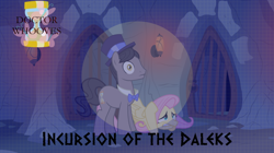 Size: 1024x575 | Tagged: safe, artist:alkonium, artist:gray--day, artist:guillex3, artist:theevilflashanimator, doctor whooves, fluttershy, pegasus, pony, cave, dalek, doctor who, dungeon, eleventh doctor, raggedy doctor