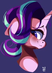 Size: 726x1024 | Tagged: safe, artist:tohupo, starlight glimmer, pony, blushing, bust, cute, floppy ears, glimmerbetes, portrait, profile, purple background, simple background, smiling, solo